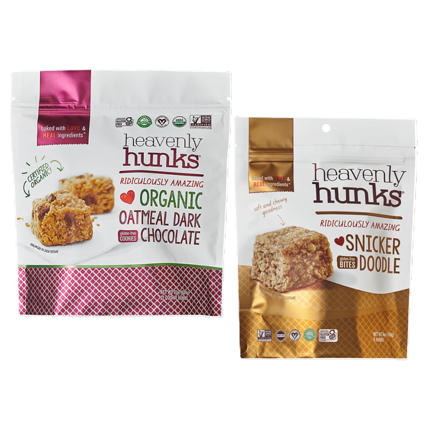 Heavenly Hunks Organic Oatmeal Dark Chocolate Chip - 22oz Bag & Heavenly Hunks Snickerdoodle - 6oz Bag (Bundled Set) : Grocery & Gourmet Food