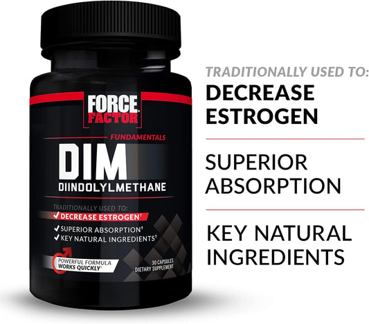 Force Factor DIM Pills to Decrease Estrogen in Men, Diindolylmethane Supplement with Key Natural Ingredients and Superior Absorption, Diindolylmethane 300mg, Works Fast, 30 Capsules