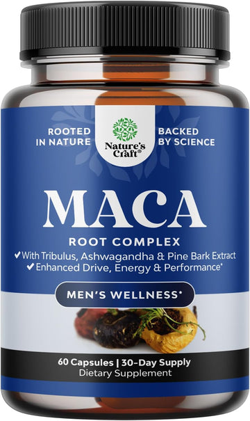 Black Maca Root Capsules For Men - Herbal Enhancement Supplement For Men With Siberian Ginseng Ashwagandha And Black Maca Root For Men - Invigorating Drive Mood & Energy Booster For Men (30 Servings)