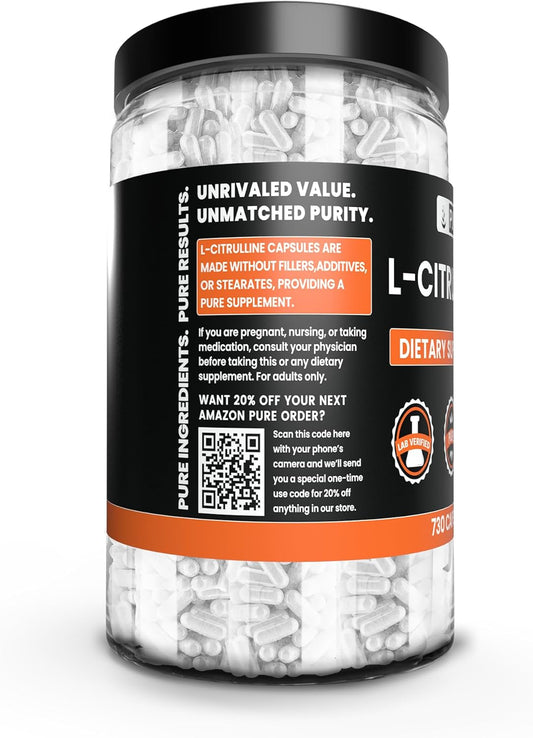 Pure Original Ingredients L-Citrulline No Magnesium Or Rice Fillers, Always Pure, Lab Verified (730 Capsule)
