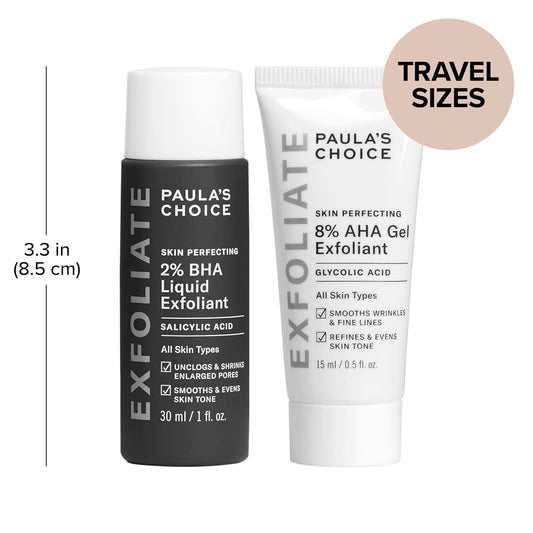 Paula'S Choice Skin Perfecting 8% Aha Gel & 2% Bha Liquid Travel Duo, Facial Exfoliants For Blackheads, Large Pores, Wrinkles & Fine Lines, Face Exfoliators W/Glycolic & Salicylic Acid - Travel Size