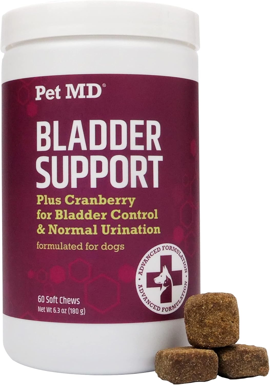 Pet Md Bladder Support Plus Cranberry For Dogs - Support Bladder Control & Urinary Tract Health - Help Relieve Dog Uti & Incontinence - Wild Yam Root & Cranberry Bladder Bites For Dogs - 60 Ct