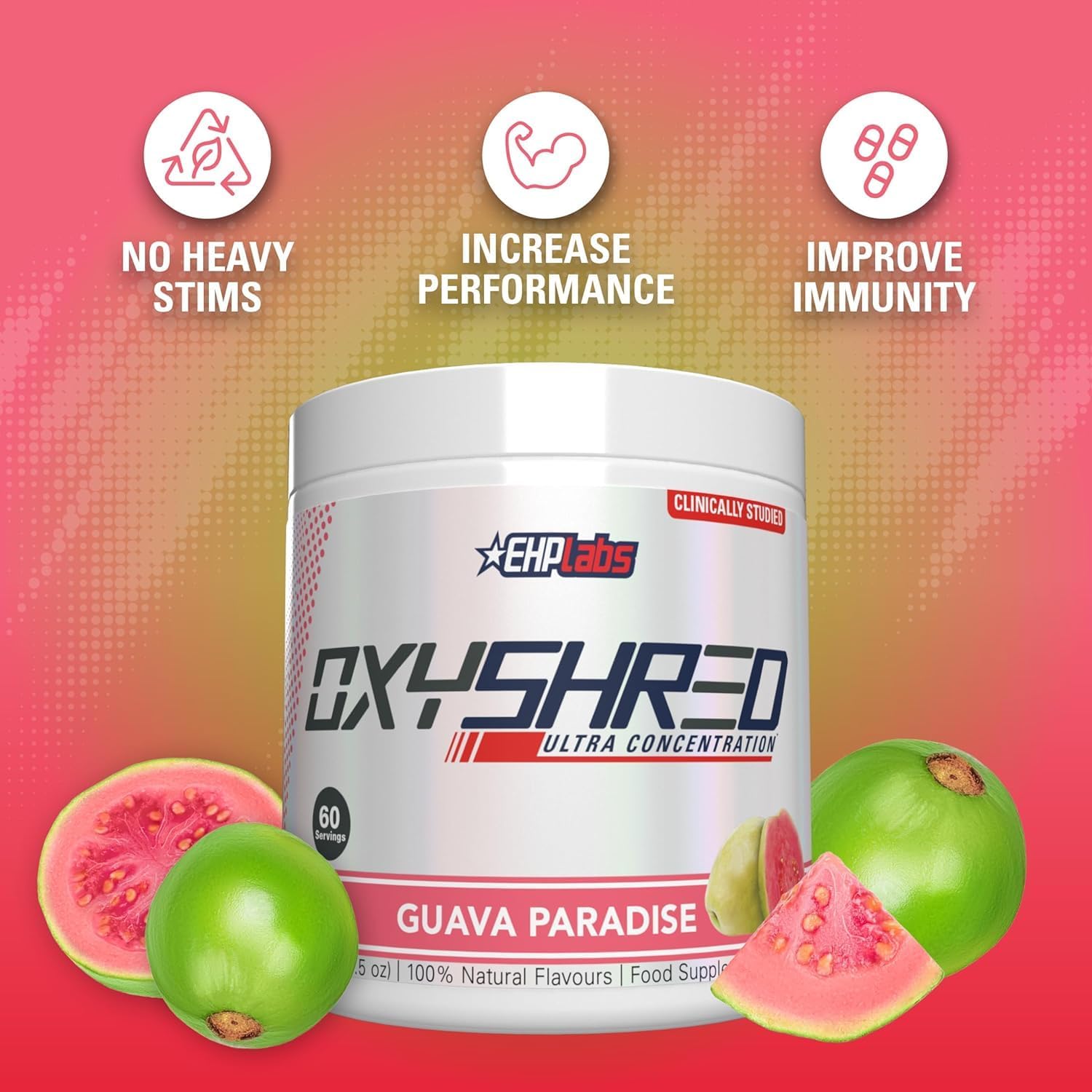 Ehp Labs Oxyshred Pre Workout Powder & Shredding Supplement - Preworkout Powder With L Glutamine & Acetyl L Carnitine, Energy Boost Drink - Guava Paradise, 60 Servings : Health & Household