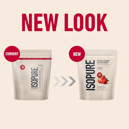 Isopure Low Carb 100% Pure Whey Isolate Protein Powder, Lactose Free, Gluten Free, With Vitamins, Strawberry, 25G Protein Per Serving, 1 Lb, 14 Servings