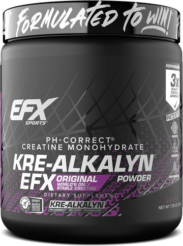 Efx Sports Kre-Alkalyn Efx Powder | Ph Correct Creatine Monohydrate Powder Supplement | Strength, Muscle Growth & Performance | 110 Servings (Grape)