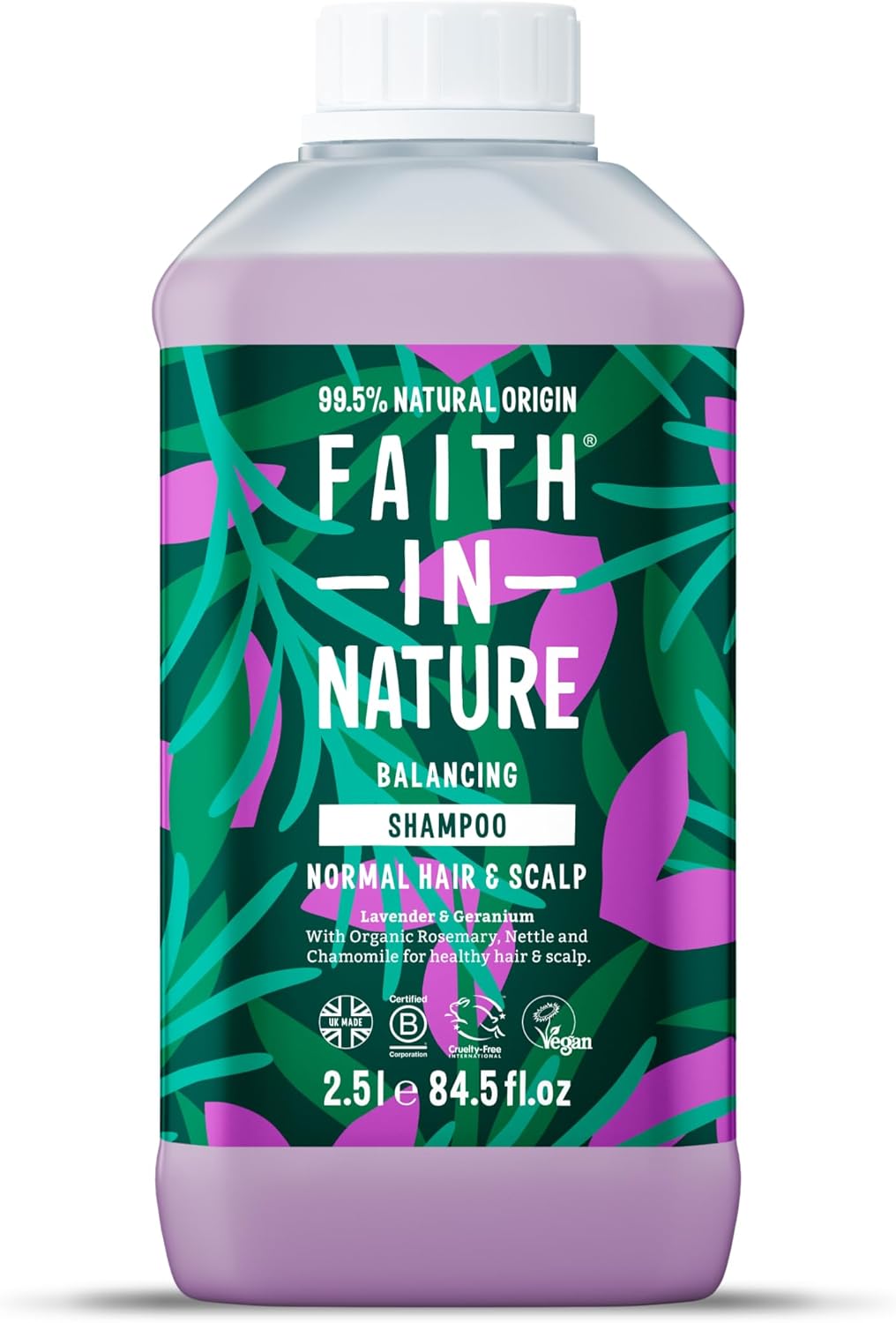 Faith In Nature Natural Lavender & Geranium Shampoo, Balancing For Normal Hair & Scalp, Vegan & Cruelty Free, No Sls, Silcones Or Parabens, 2.5L Refill