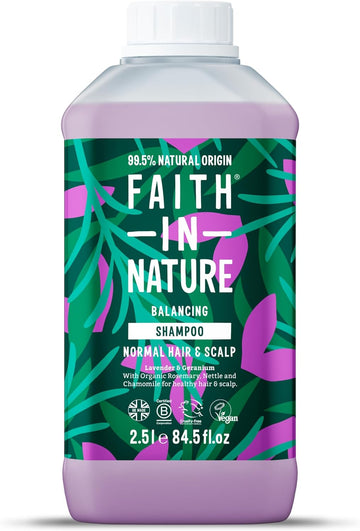 Faith In Nature Natural Lavender & Geranium Shampoo, Balancing For Normal Hair & Scalp, Vegan & Cruelty Free, No Sls, Silcones Or Parabens, 2.5L Refill
