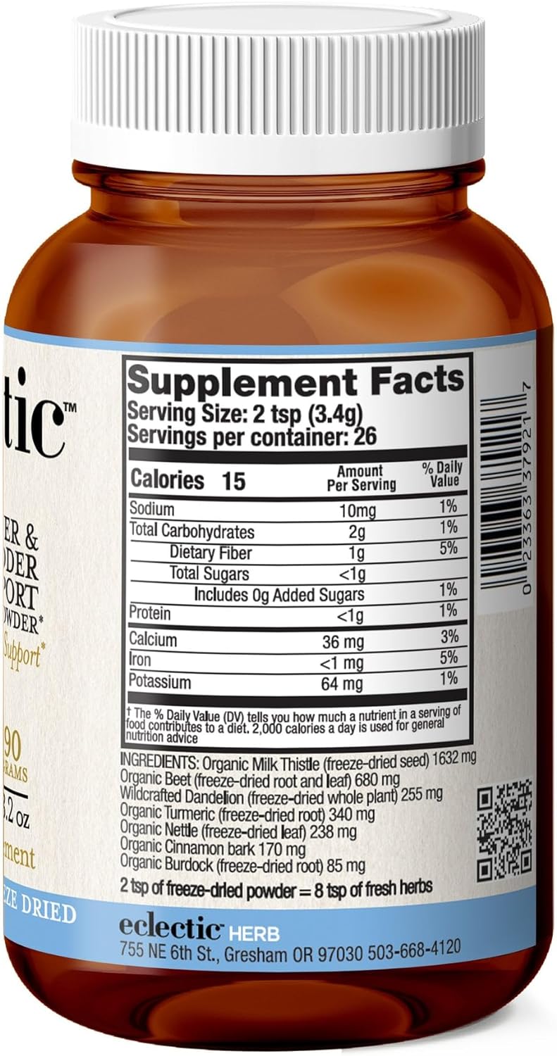 ECLECTIC INSTITUTE Raw Freeze-Dried Non-GMO Organic Liver and Gallbladder Support | Whole Food Powder with Milk Thistle, Beet Juice, Dandelion, Turmeric, Cinnamon | 90 Grams