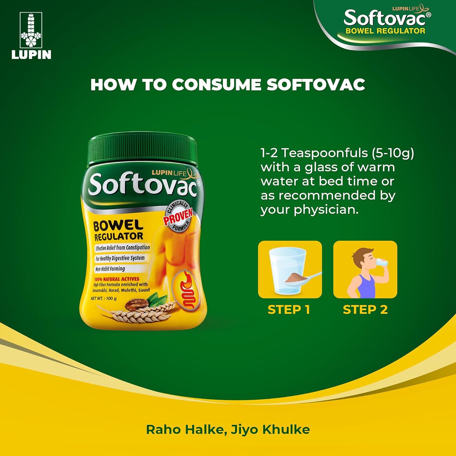 Softovac Bowel Regulator 250g - 100% Natural Actives: High Fiber Formula enriched with Sonamukhi, Harad, Mulethi, Saunf etc. : Health & Household