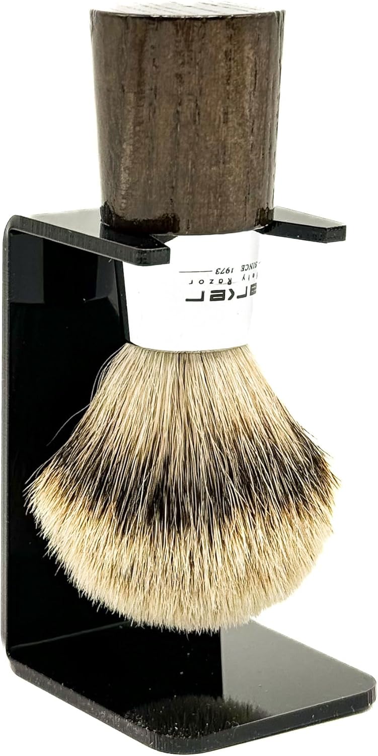 Parker 100% 3-Band Silvertip Badger Bristle Walnut And Chrome Handle Handmade Shaving Brush - Brush Stand Included