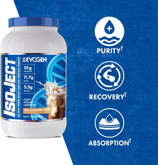 Evogen Isoject - Whey Protein Isolate | Ultra-Pure Whey Protein Powder With Ignitor Enzymes, Bcaas, And Eaas | Enhanced Absorption & Recovery | Vanilla Cold Brew Coffee | 25 Servings