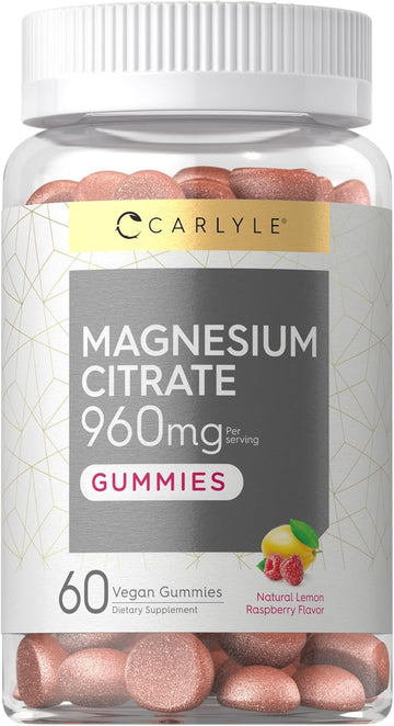 Carlyle Magnesium Citrate Gummies | 960Mg | 60 Vegan Gummies | Vegan, Non-Gmo, And Gluten Free Formula | Lemon Raspberry Flavor