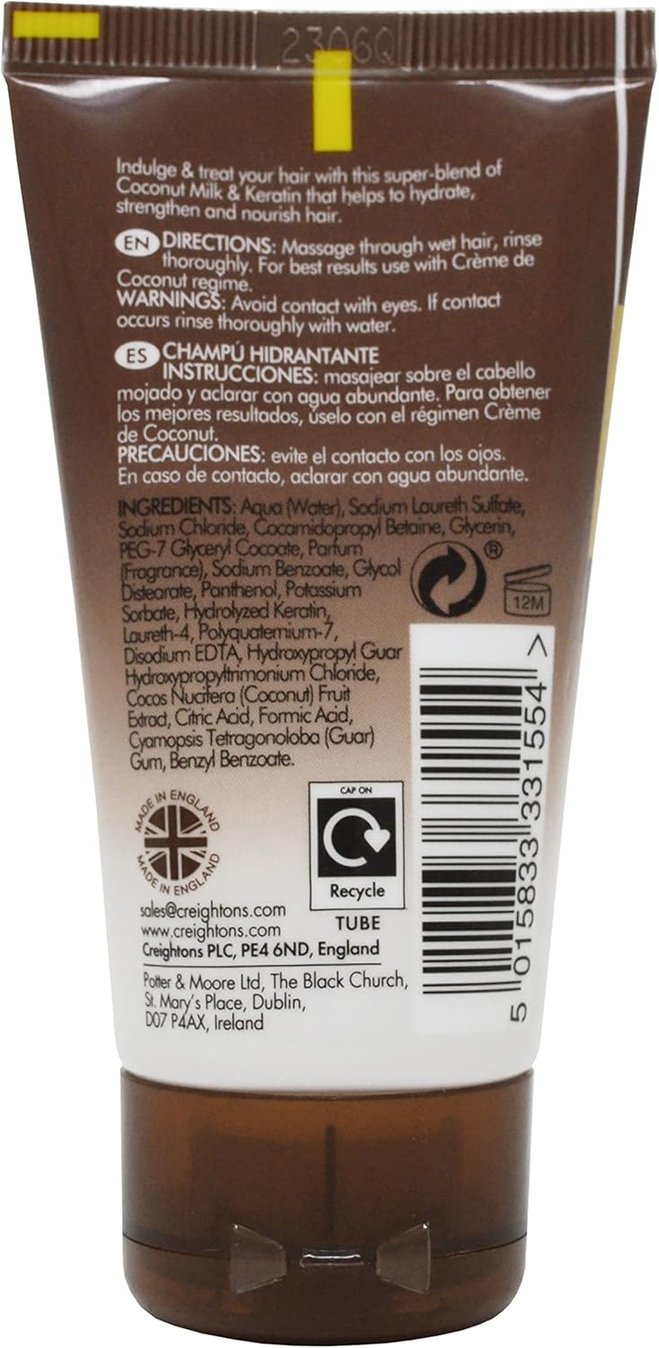 Creightons Crème De Coconut & Keratin Moisturising Shampoo (Travel Size Mini 50Ml) - Beautifully Blended With Coconut Milk & Keratin. Hydrate, Nourish & Indulge