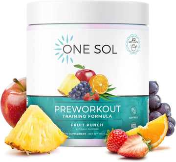 One Sol Pre-Workout For Women, Enhanced Pump & Focus, No Jitters Or Crash, Natural Ingredients, 100% Vegan, Gluten Free & Soy Free, (Fruit Punch)