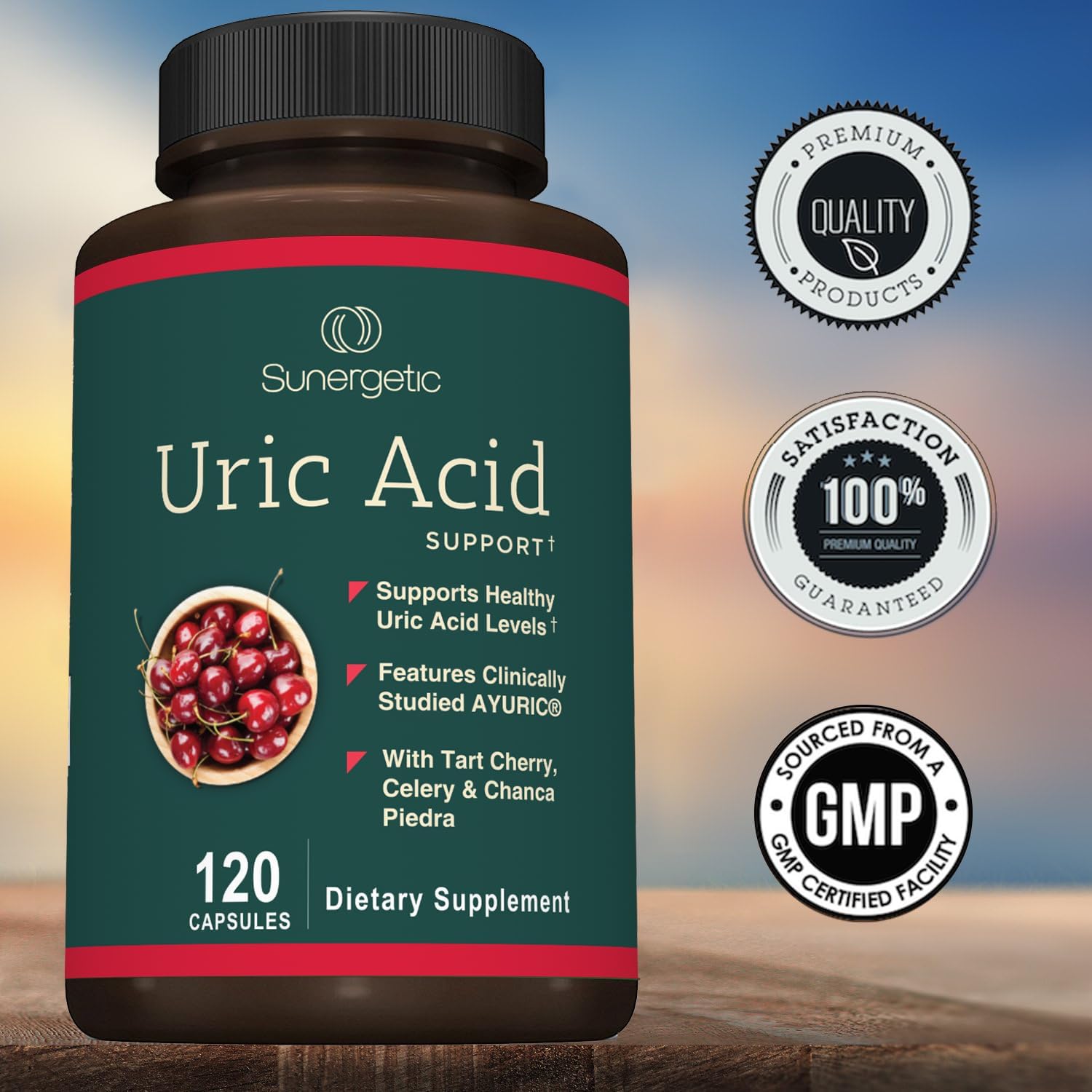 Sunergetic Premium Uric Acid Support Supplement – Uric Acid Cleanse & Kidney Support – Includes Tart Cherry, Chanca Piedra, Celery Extract & Turmeric - 120 Capsules