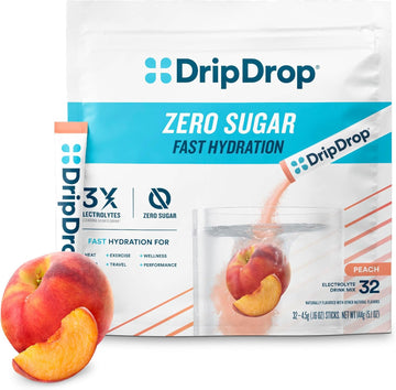 Dripdrop Hydration - Zero Sugar Peach - Electrolyte Drink Mix Single Serve Hydration Powder Packets | Keto & Paleo Friendly | Non-Gmo, Gluten Free, Vegan | 32 Sticks