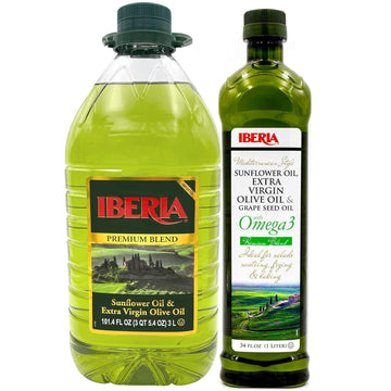 Iberia Sunflower & Extra Virgin Olive Oil Blend, 3 Liter + Iberia Mediterranean Style Omega 3 Cooking Oil, 34 fl oz : Grocery & Gourmet Food