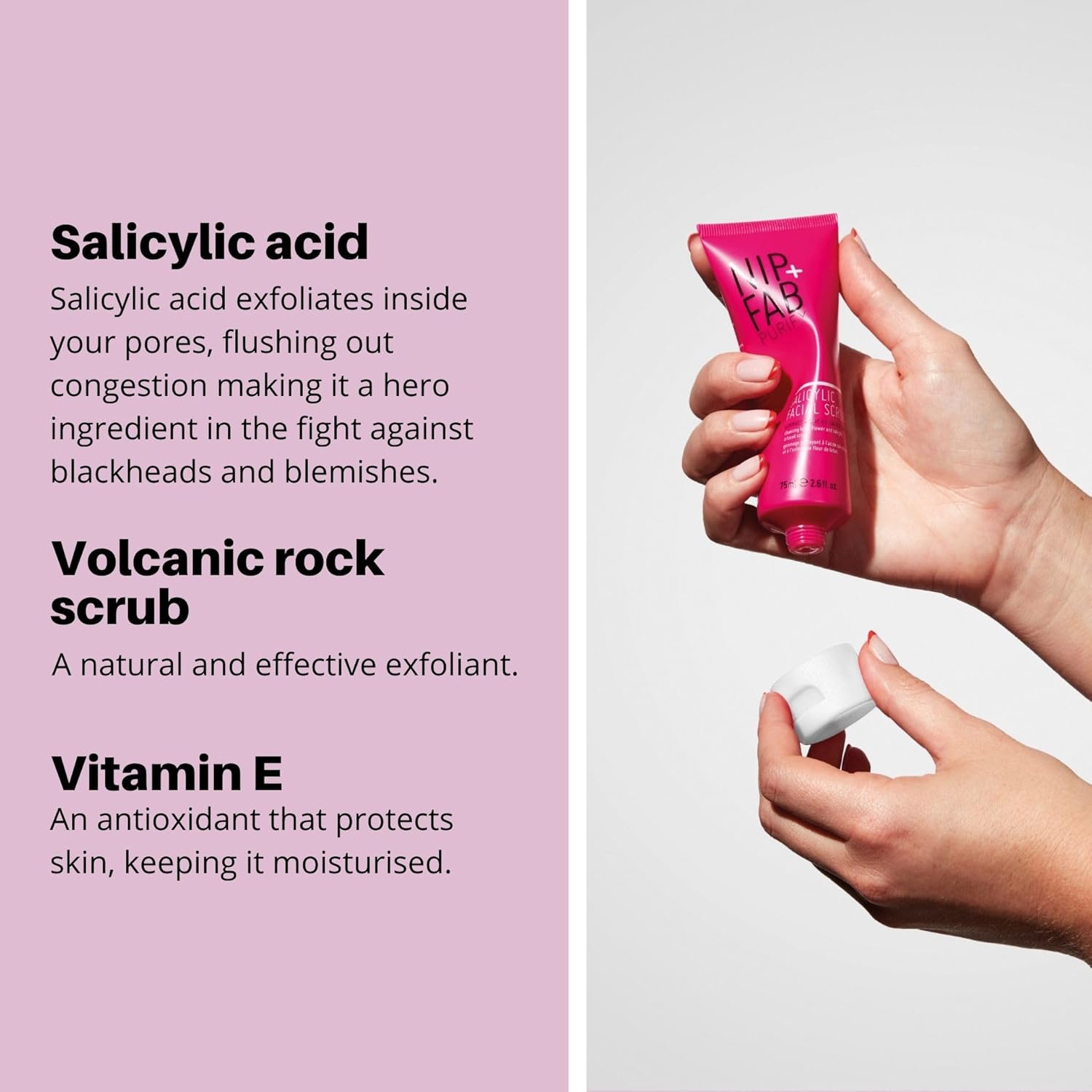 cNip + Fab Salicylic Acid Fix Scrub for Face with Vitamin E and Volcanic Rock Exfoliating Facial Cleanser Exfoliant for Pores and Oil Control, 75 ml : Amazon.co.uk: Beauty