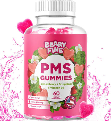 Pms Gummies - Pms Vitamins For Women & Teens - Pms Period Relief - Cramping, Bloating, Mood Swings - Made In The Usa (Strawberry, 60 Count)