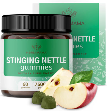 Herbamama Stinging Nettle Root Gummies - 7500 Mg Urtica Dioica Supplement For Urinary Tract Health For Women And Men - Vegan, Gelatin-Free, Non-Gmo - 60 Apple-Flavored Chews