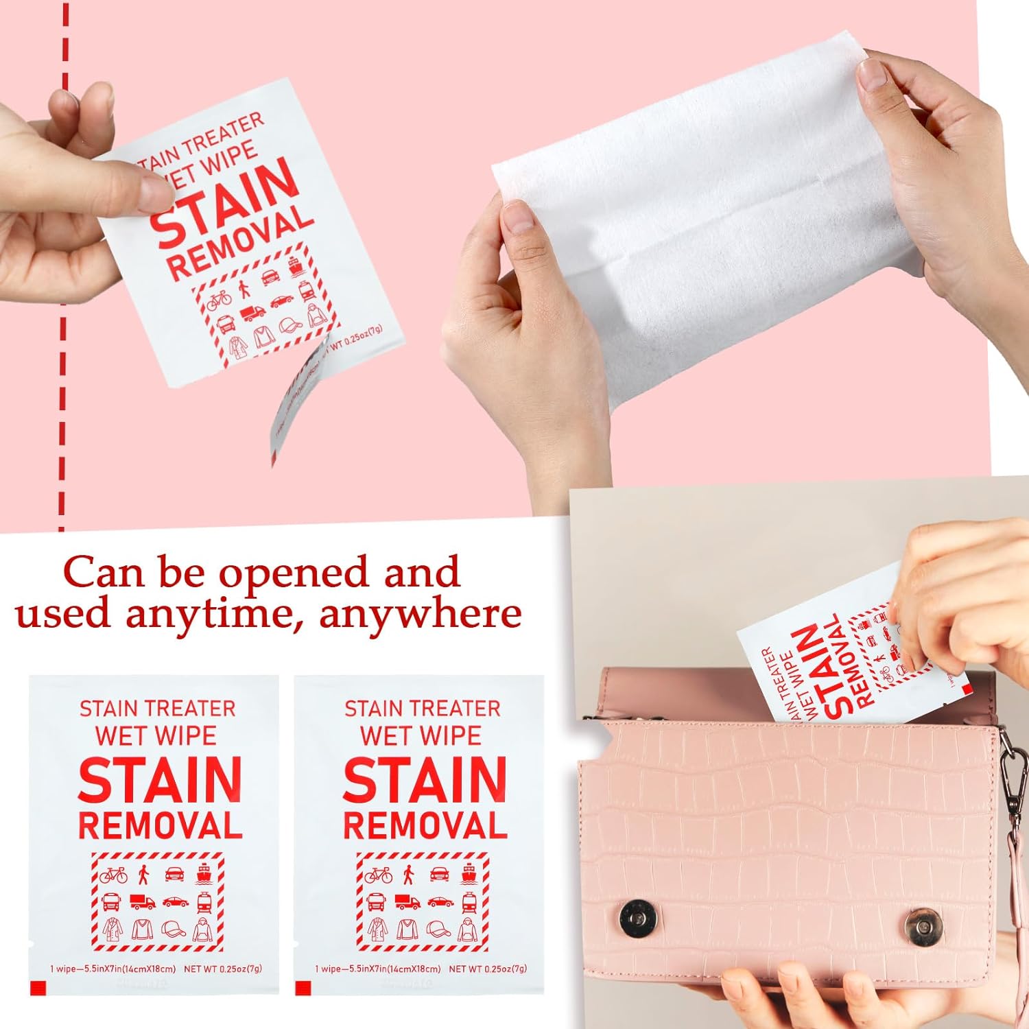 Sacubee 400 Pcs Stain Remover Wipes Bulk Individual Wrapped Wipes Stain Remover Mini Stain Remover Wipes for Clothes Fabric Laundry Stain Carpet Baby Messy Eater Car Seat Upholster : Health & Household