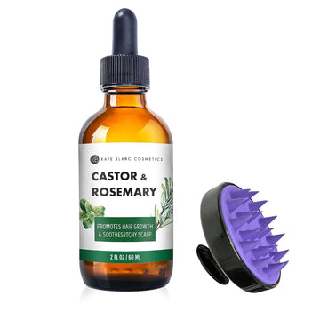 Kate Blanc Cosmetics Castor Oil With Rosemary For Hair Growth & Dry Scalp Relief (2Oz), And Scalp Massager To Promote Thicker Hair