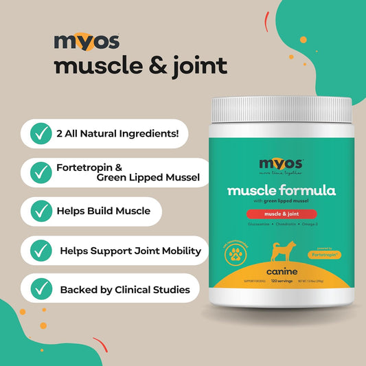 Myos Canine Muscle & Joint Supplement - Fortetropin & Green Lipped Mussel For Enhanced Strength And Mobility In Dogs (198, Grams)