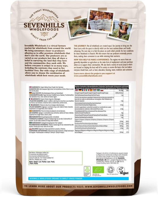 Sevenhills Wholefoods Organic European Barley Grass Powder 500G, European (Eu) | Cultivated In Europe | High In Vitamin C And Iron