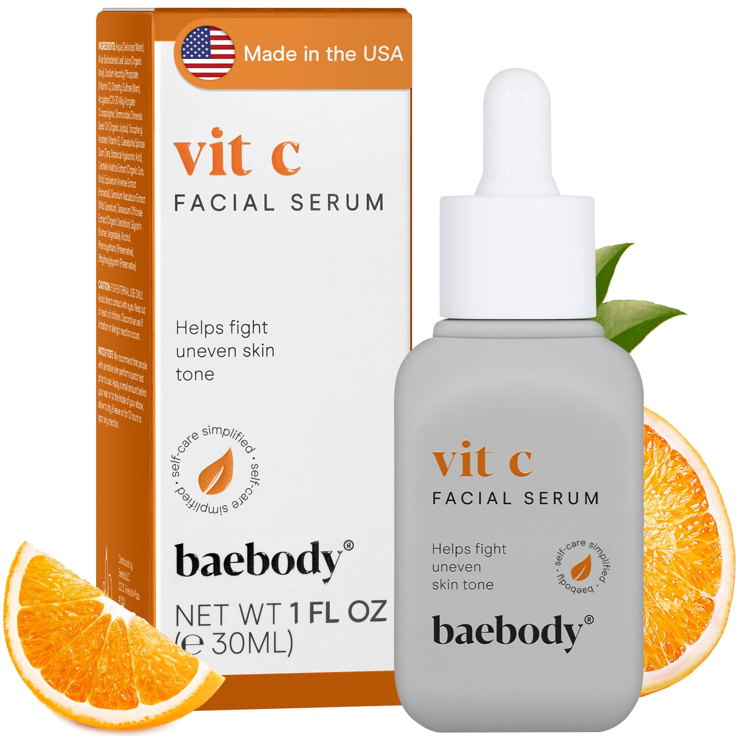 Baebody Made In Usa Vitamin C Face Serum - Vitamin C Serum For Dark Spots And Dull Skin - With Hyaluronic Acid (1 Fl Oz/30 Ml)