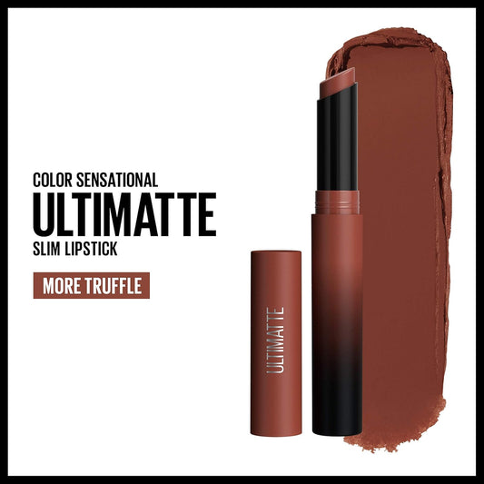 Maybelline Color Sensational Ultimatte Matte Lipstick, Non-Drying, Intense Color Pigment, More Truffle, Cocoa Brown, 1 Count