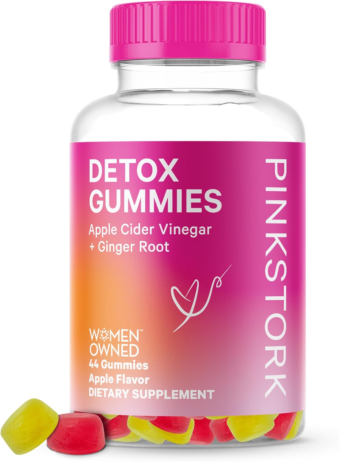 Pink Stork Detox Gummies, Acv Gummies With Ginger To Support Detox And Debloat, Metabolism, Gut Health And Digestion, Chewable Apple Cider Vinegar Gummies