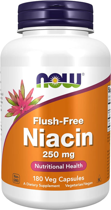NOW Supplements, Niacin (Vitamin B-3) 250 mg, Flush-Free, Nutritional Health, 180 Veg Capsules