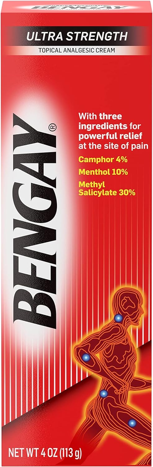 Bengay Ultra Strength Topical Pain Relief Cream, Non-Greasy Topical Analgesic For Minor Arthritis, Muscle, Joint, And Back Pain, Camphor, Menthol & Methyl Salicylate, 4 Oz