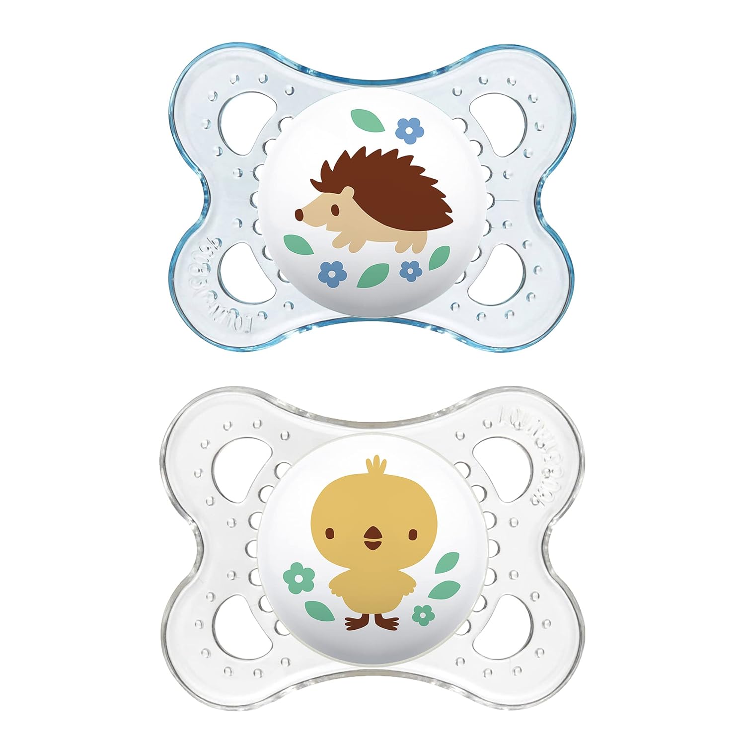 Mam Original Baby Pacifier, Nipple Shape Helps Promote Healthy Oral Development, Sterilizer Case, 2 Pack, 0-6 Months, Animal/Girl