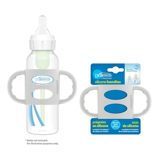 Dr. Brown'S Milestones 100% Silicone Baby Bottle Handles, Narrow, Removable Easy-Grip Transitional Sippy Cup Handles, Gray, 4M+, 1 Pack