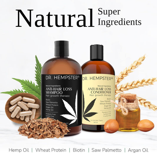 Hair Growth Shampoo and Conditioner Set for Thinning Hair and Hair Loss for Men and Women 17 oz - Hemp Oil, Biotin, Natural and Organic Ingredients - Hair Thickening and Volumizing