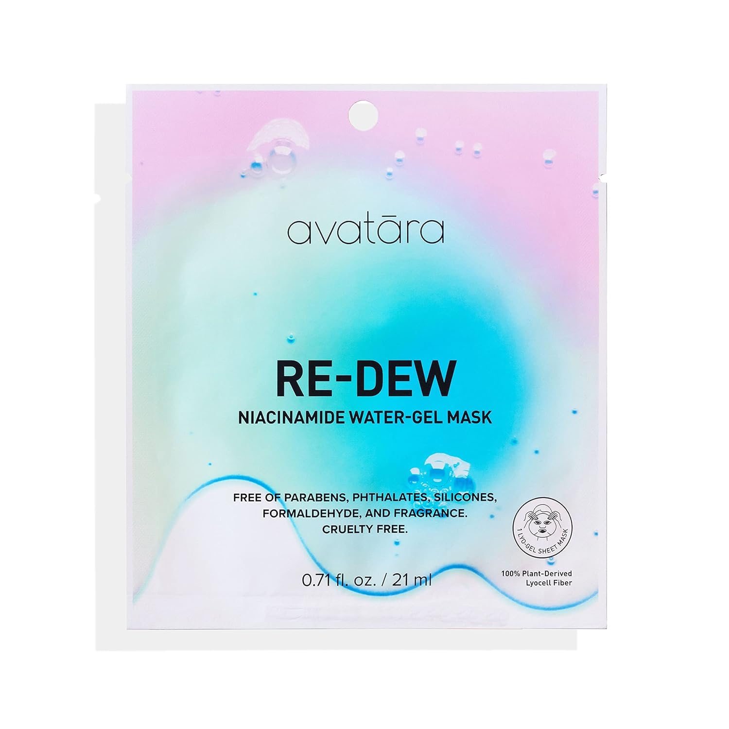 Avatara Re-Dew Niacinamide Water-Gel Mask, Skin Dehydration Solution, Mask With A Gel Feel, Beauty Essential With Niacinamide & Hyaluronic Acid, Smoothing, Moisture-Boosting, 0.71 Fl.Oz. / 21 Ml
