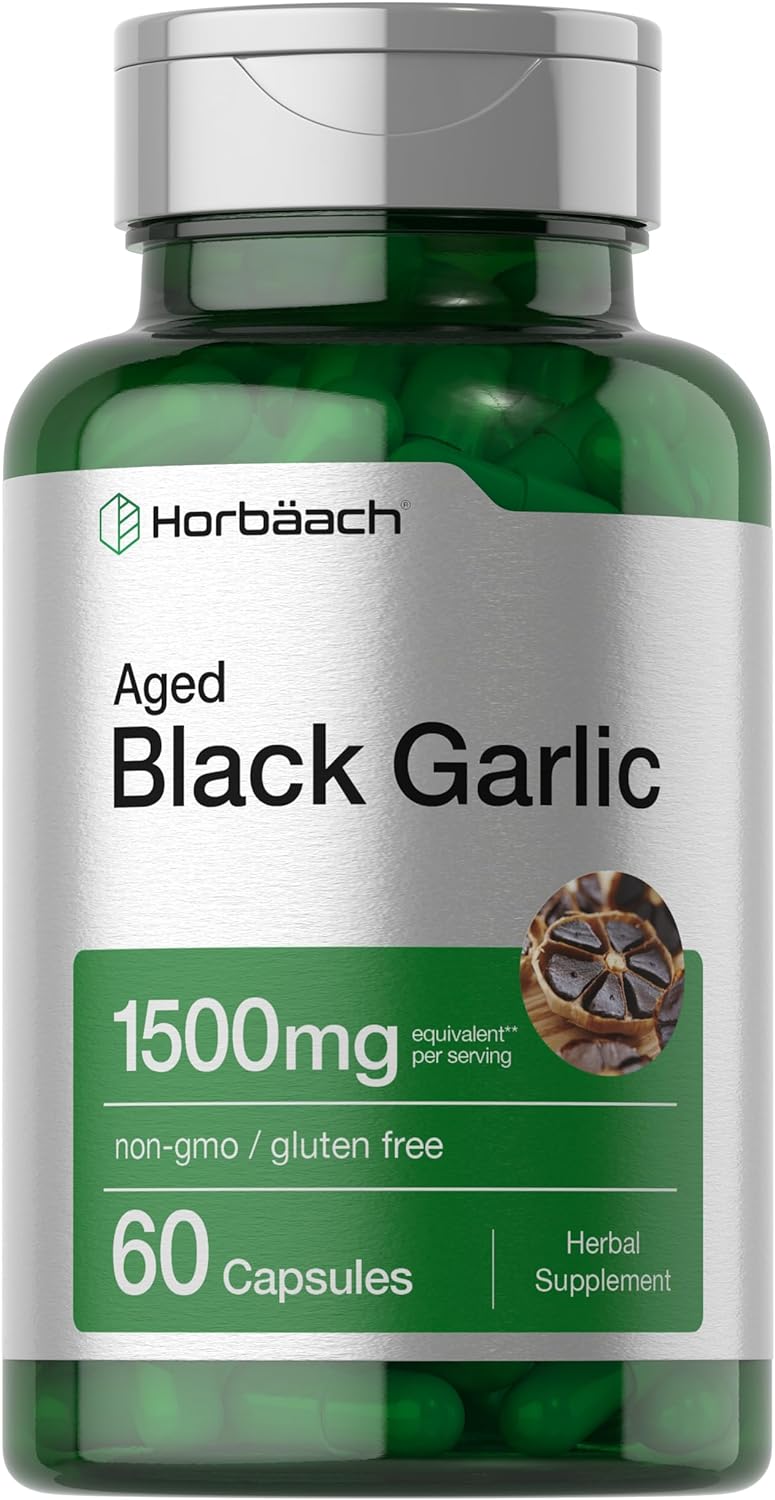 Aged Black Garlic Capsules 1500mg | 60 Count | Fermented Extract Supplement | Non-GMO, Gluten Free | by Horbaach