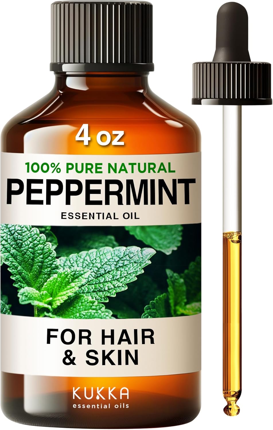 Kukka Peppermint Oil - Huge 4 Fl Oz - 100% Pure Natural Peppermint Essential Oil To Invigorate & Awaken Your Senses - Experience Strong Refreshing & Cooling Mint Oil For Skin Hair & Soap Making Scent