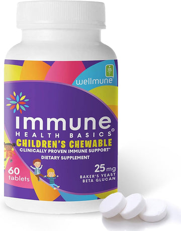 Immune Health Basics Children's Chewable Tablets, Wellmune Clinically Proven Highly Purified Beta Glucan Immunity Supplements for Children, Kids-Approved!