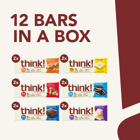 Think! Protein Bars, High Protein Snacks, Gluten Free, Low Sugar Energy Bar With Whey Protein Isolate, Variety Pack, Nutrition Bars Without Artificial Sweeteners, 2.1 Oz (12 Count)