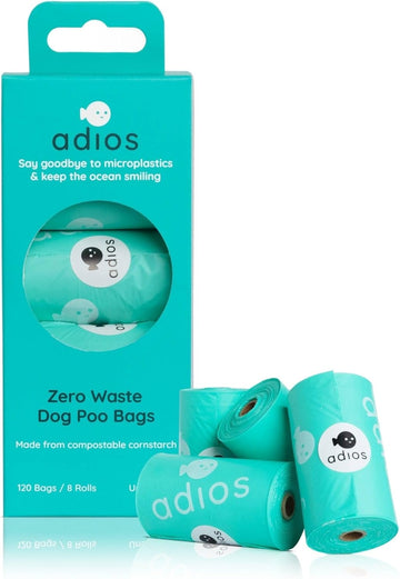 Adios Plastic Biodegradable Dog Poop Bags - Extra Thick Compostable Dog Poo Bags Made From Highest Rated En13432 Certified Cornstarch | Leak Proof Dog Waste Bags In Mint Colour | 8 Rolls, 120