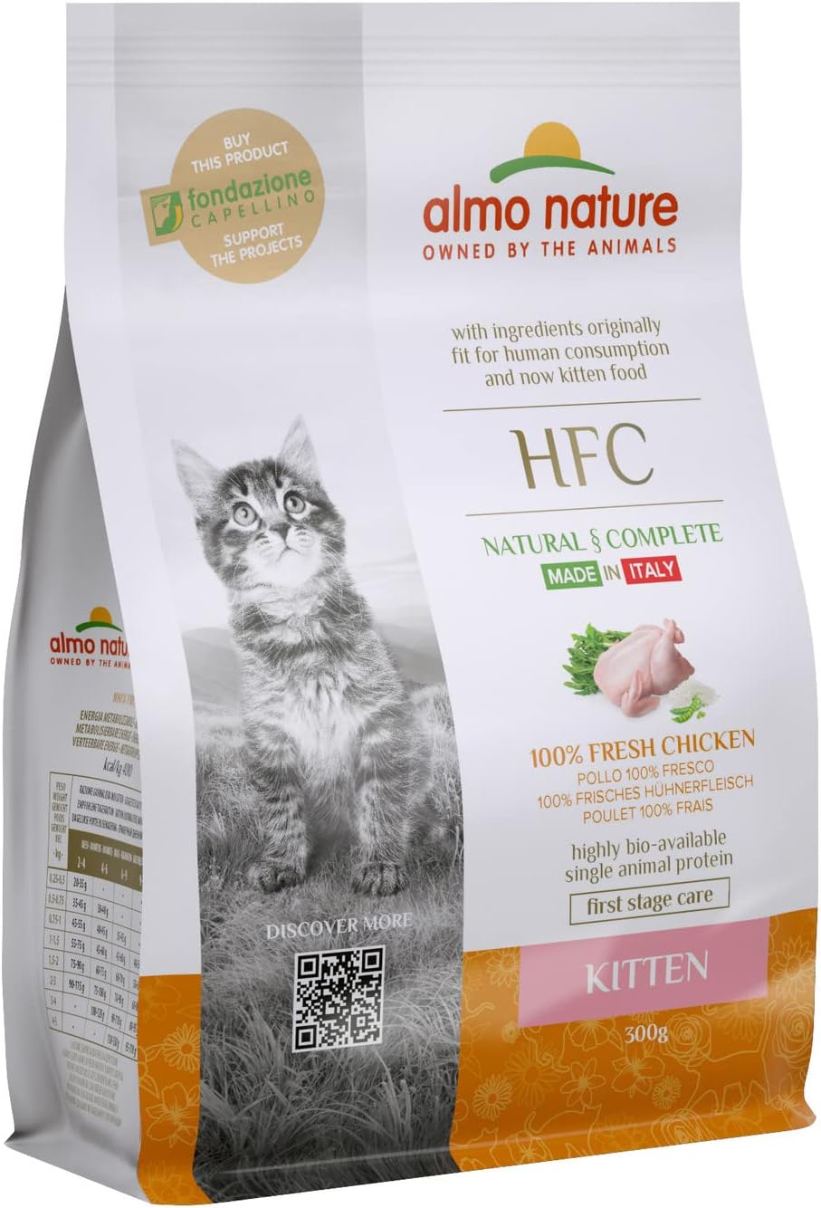 almo nature HFC Kitten Fresh Chicken. Complete Dry Cat Food for Kittens with 100% Fresh Chicken-without Meat Meal. 11-12 Months 300g :Pet Supplies