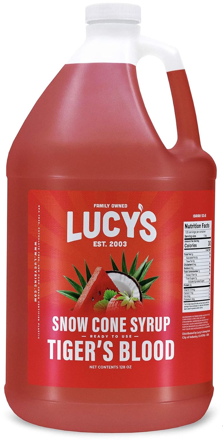 Lucy'S Family Owned - Shaved Ice Snow Cone Syrup - 1 Gallon (128Oz.) (Tiger'S Blood)