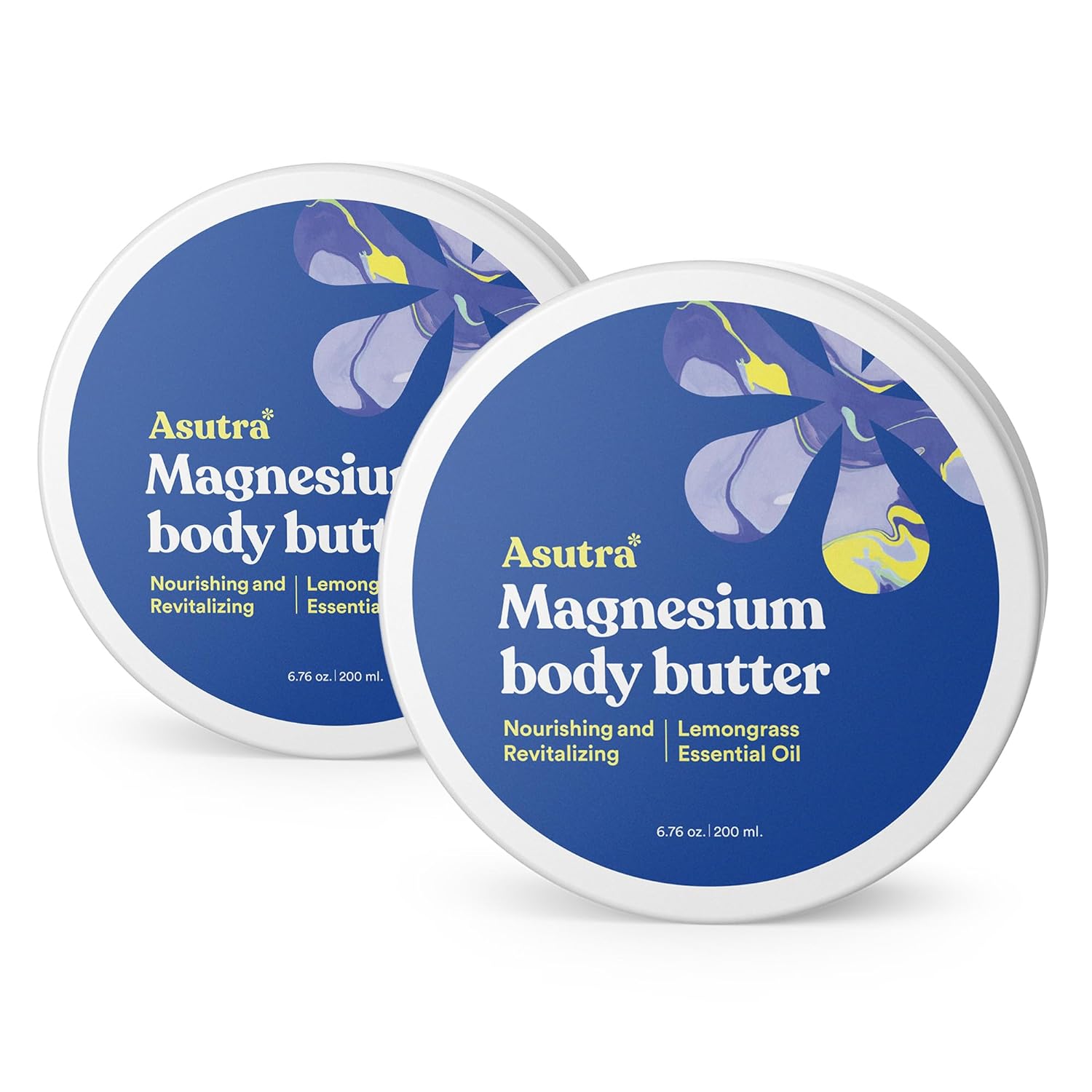 ASUTRA Magnesium Body Butter Lotion 2 Pack | Natural Soothing Shea Butter & Almond Oil Moisturizer | Premium-Quality Magnesium Oil, 6.76 oz (2 Pack)