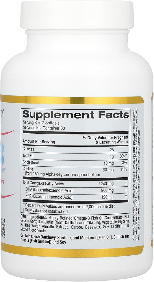 California Gold Nutrition Prenatal Dha For Pregnant And Nursing Mothers, 900 Mg, 60 Fish Gelatin Softgels (450 Mg Per Softgel)