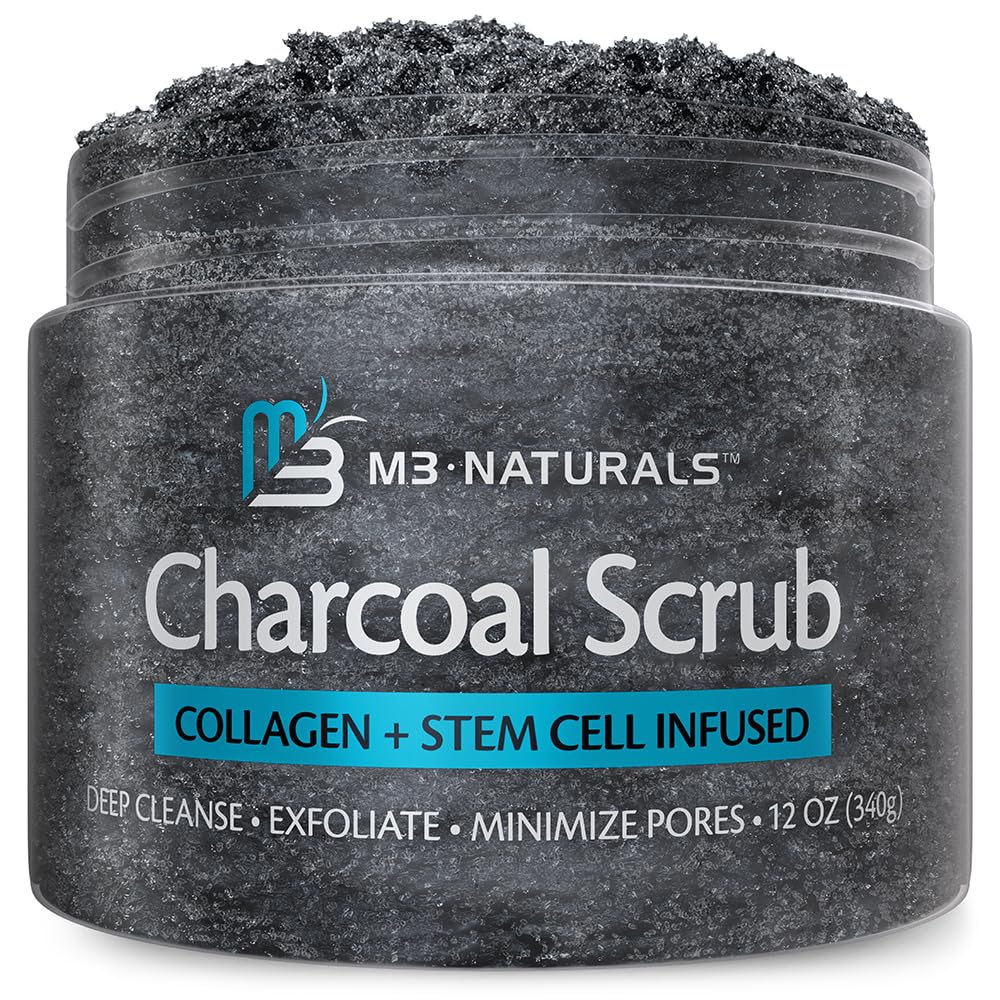 Charcoal Scrub Face Foot & Body Exfoliator Infused With Collagen And Stem Cell Natural Exfoliating Salt Body Scrub For Toning Skin Cellulite Skin Care Body By M3 Naturals