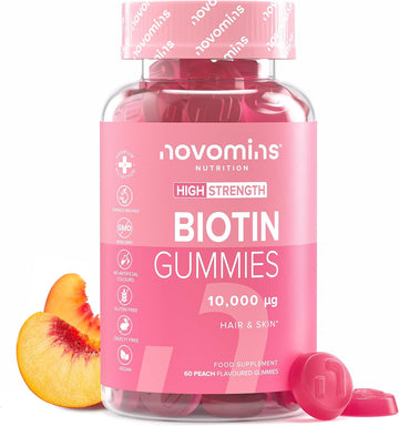 Biotin Gummies - 10,000 Mcg - 60-Day Supply - Hair Vitamins –- Vegan - Chewable Hair Vitamins – Anti Hair Loss And Thinning Supplement – Hair Gummies For Hair Growth - Made By Novomins