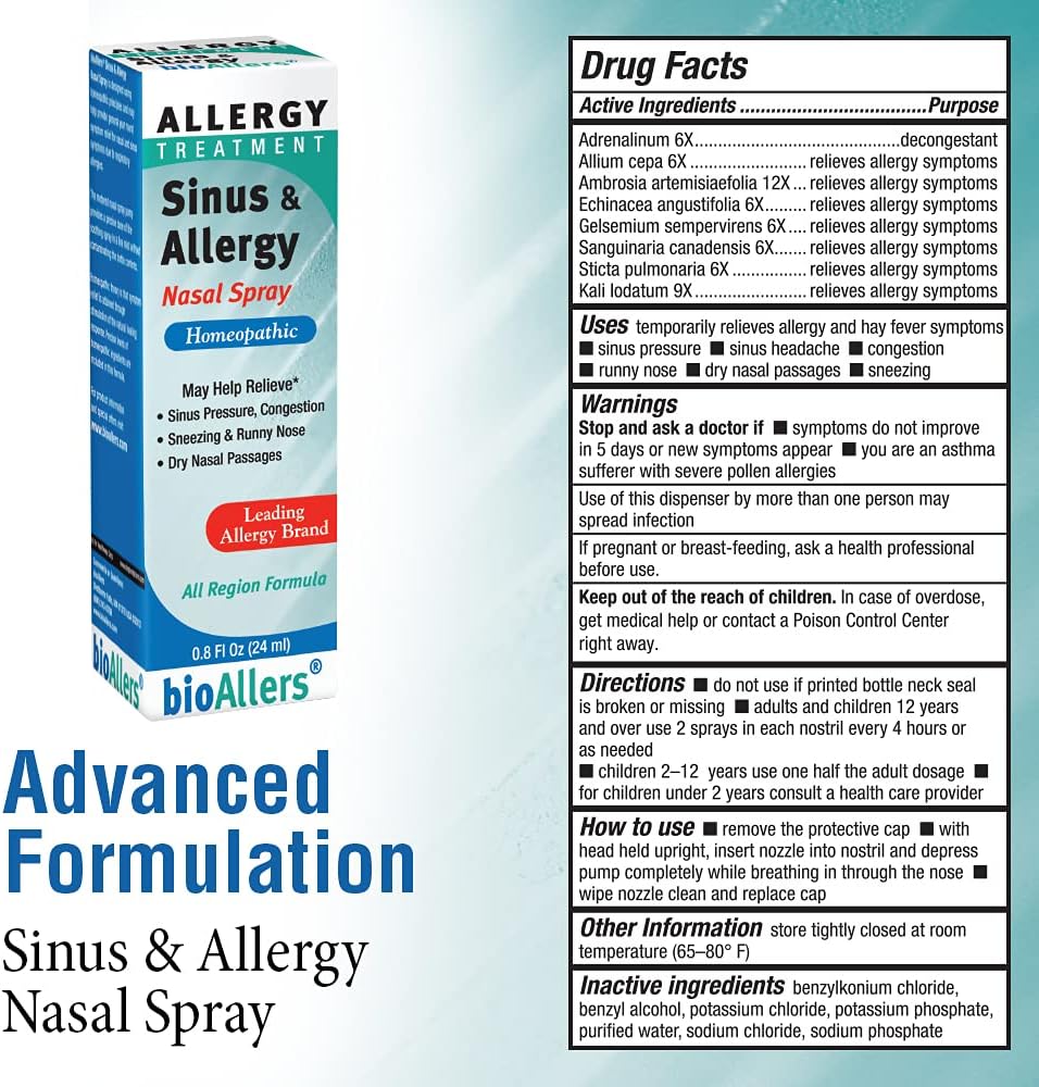 Sinus & Allergy Nasal Spray #708 Bioallers 0.8 Oz. Spray : Health & Household