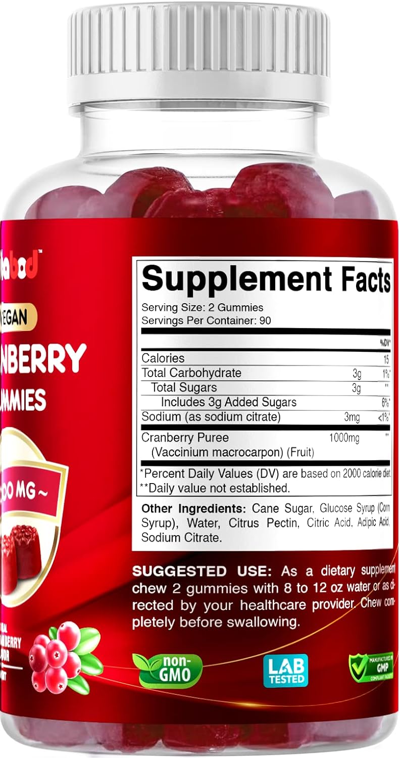 Vitabod Cranberry Gummies Urinary Tract Health Supplement - 1000mg - 180 Pectin Based Gummies : Health & Household